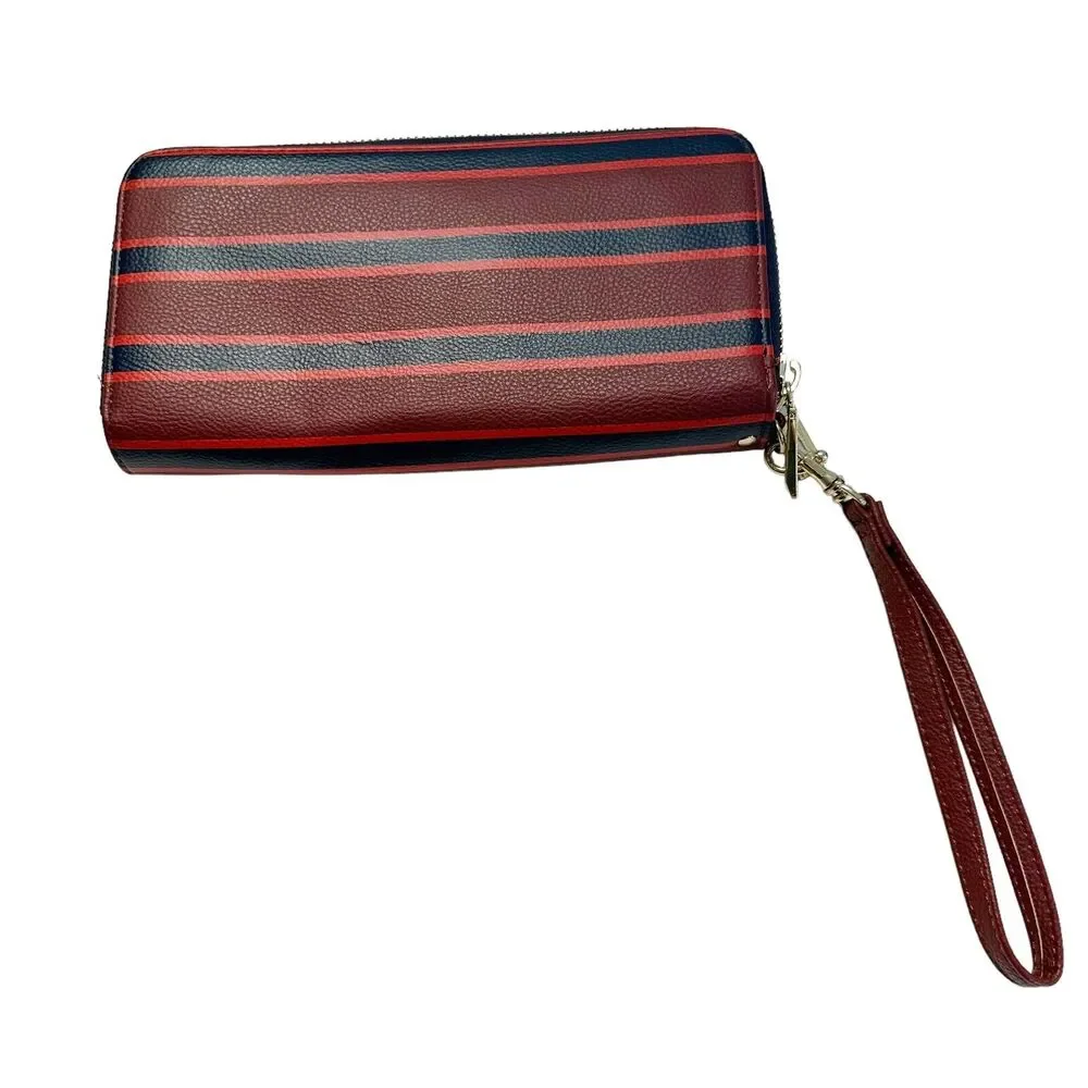 Target Wristlet Wallet Blue Red Orange Stripe 2 Compartments Gold zipper Preppy